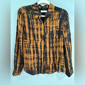 A.L.C 100% Silk Brown Black Tie‎ Dye Blouse Top Long Sleeve Size 2